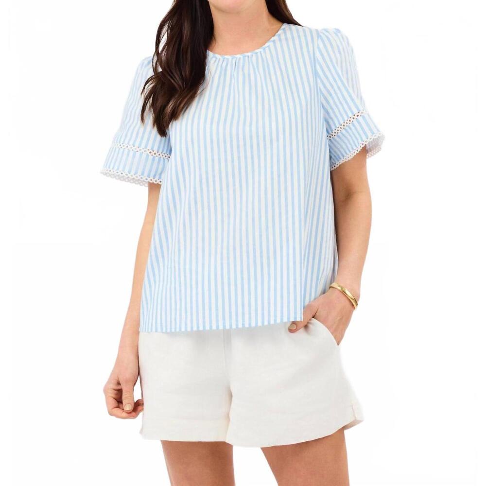 NEW MARY SQUARE tabby top in pin stripe blue